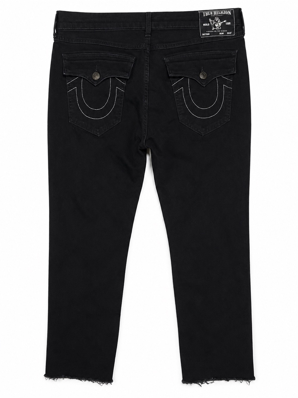 True Religion Men’s Relaxed Straight Jeans Black Raw Hem Frayed Stretch Sz 34